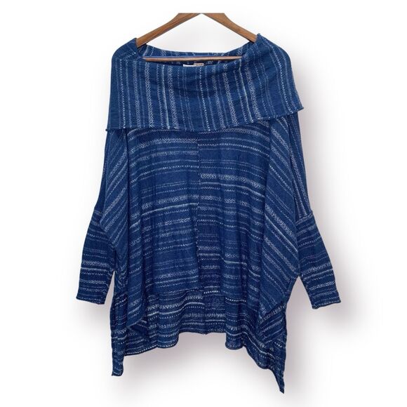 Free People Cowl Neck Sweater Women Small Blue Wool Blend Boho Lagenlook Slouchy - Picture 1 of 6